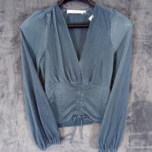 ASTR The Label Blouse Womens Small Green Slate Pleated Surplice Top ACT16865B